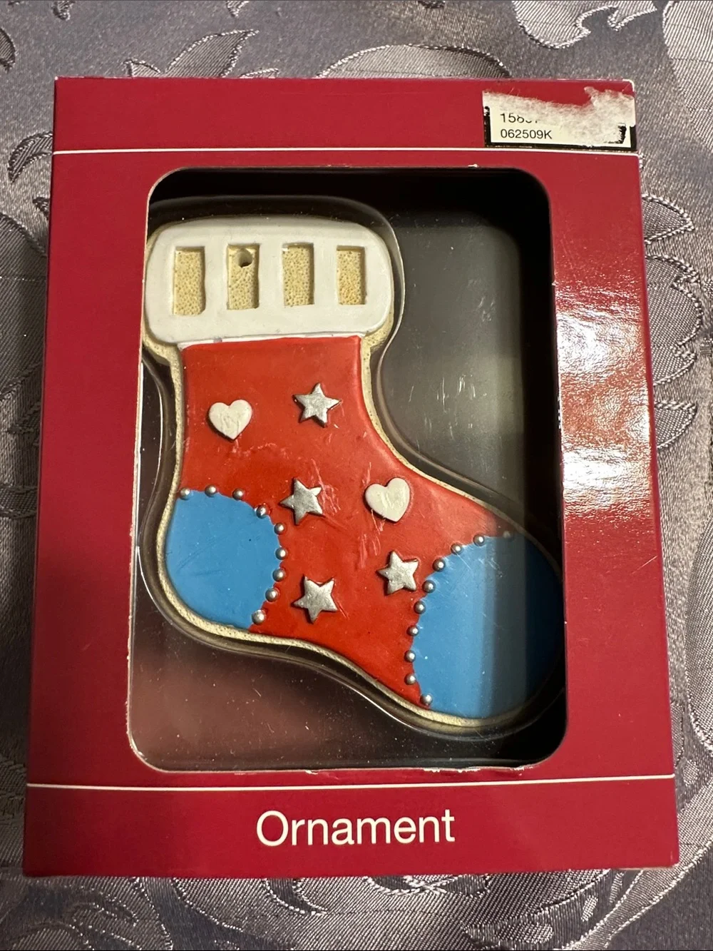 Festive Red and Blue Stocking Ornament